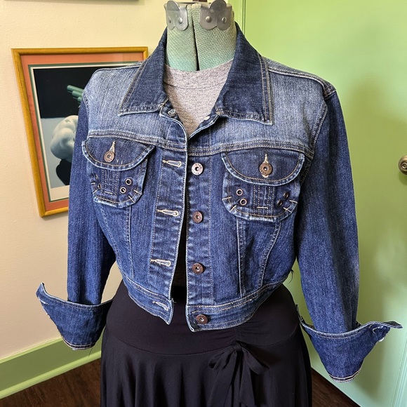 Star Jeans Jackets & Blazers - Vintage Y2K Star Jeans Dark Wash Faded Grunge Cropped Denim Jacket Women’s Large